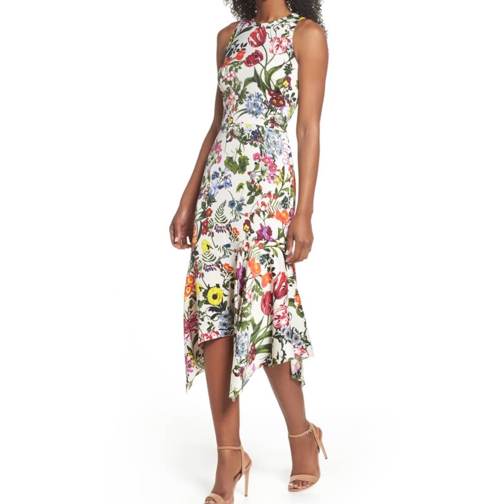 Maggy London Floral Print Charmeuse Midi Dress